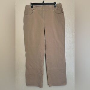 St. John Khaki Trouser Dress Pants Yellow Label Gold Accents size 12